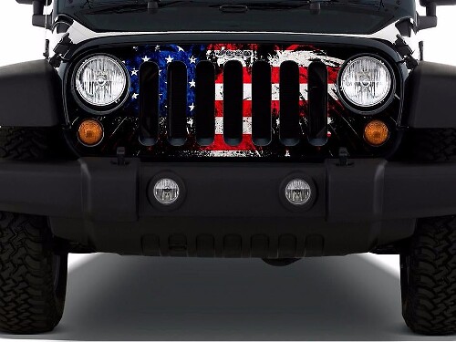 Calcomanía de vinilo para parrilla con bandera estadounidense envejecida para Jeep Wrangler TJ LJ JK Unlimited