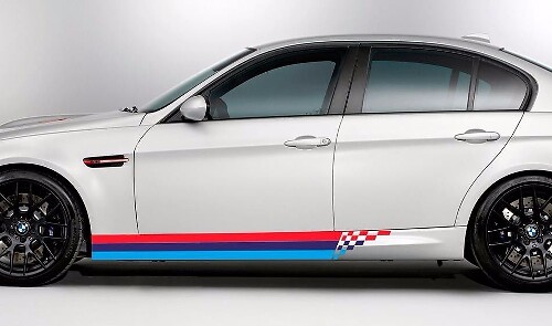 Calcomanía de vinilo para paneles laterales con franjas a cuadros estilo M para BMW M3