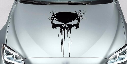 Pegatina adhesiva de vinilo con diseño de calavera Punisher estilo salpicadura para coches