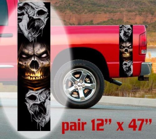 Kit de Calcomanías de Vinilo Tres Calaveras y Rayas para la Cabecera de Camionetas Dodge Toyota Chevy GMC