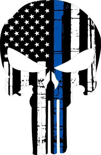 Calcomanía de la línea azul de la policía de la bandera estadounidense de Punisher Skull -