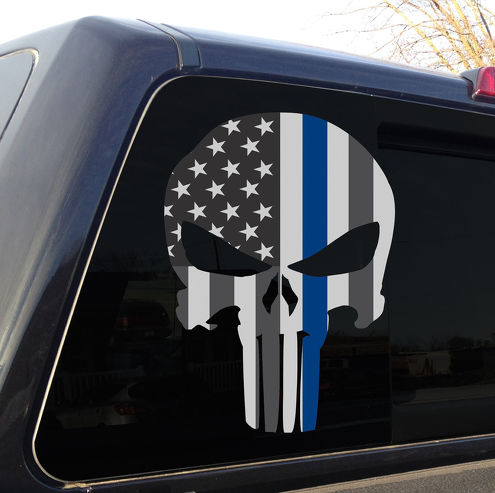 Punisher Skull Police Thin Blue Line American Flag Decal Sticker Gráfico