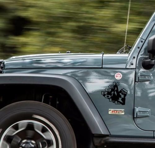 Par de calcomanías de vinilo Rock n ROLL Badge (se adapta a Wrangler Rubicon)