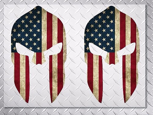 Calcomanías de Vinilo de Casco Espartano con Bandera de EE. UU. Desgastada Paquete de Dos