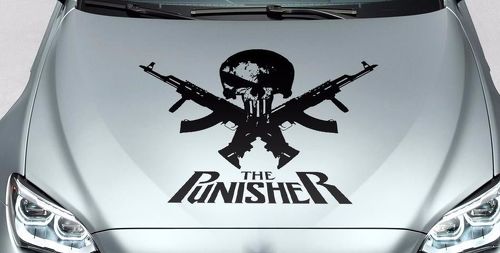 Calavera de PUNISHER - pegatina de vinilo lateral para capó de pistola con palabras para suv de pista de coche