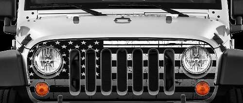 Calcomanía para Parrilla Delantera con Bandera Americana Desgastada para Jeep Wrangler JK 2007-2018
