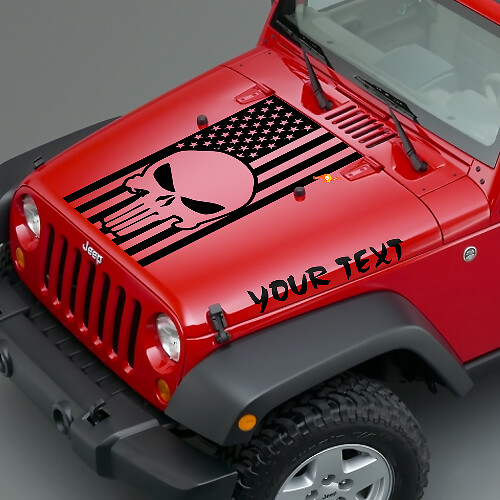 Calcomanías de vinilo para capó Punisher Skuss y bandera de EE. UU. para Jeep Wrangler