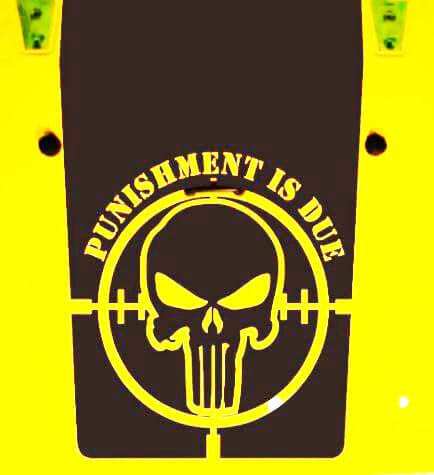 Calcomanía de vinilo para capó Skull "Punishment Is Due" para Jeep Wrangler