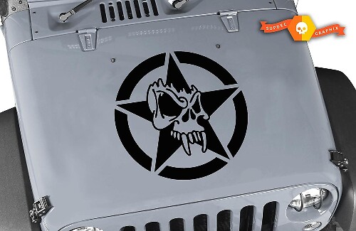 Calcomanía de vinilo de estrella militar con calavera para capó de Jeep Wrangler