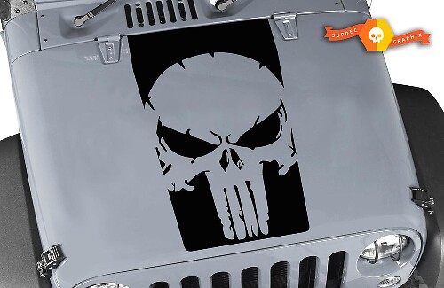 Calcomanía de vinilo con capucha de calavera Punisher desgastada para Jeep Wrangler