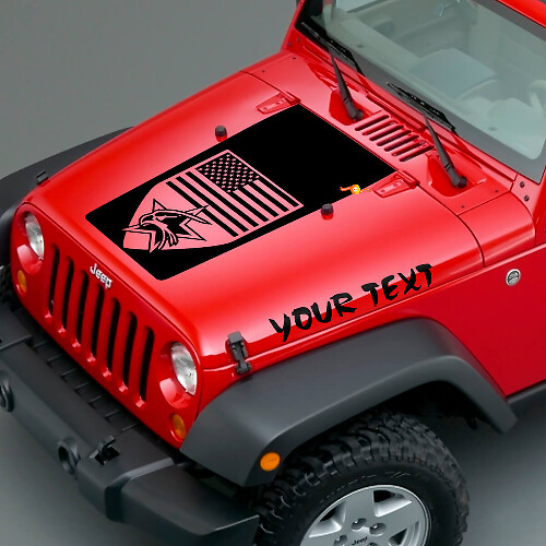 Juego de adhesivos de vinilo con placa americana y texto personalizado para capó de Jeep Wrangler