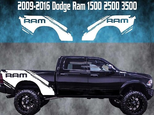 Juego de adhesivos de vinilo para salpicaduras de barro traseras para Dodge Ram 1500-3500 2009-2016