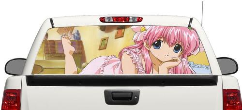 Etiqueta engomada de la ventana trasera de la historieta de la muchacha del Anime pegatina camioneta SUV coche 3