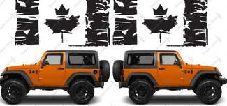 (2) Calcomanías de vinilo envejecido con diseño de hoja de arce grunge de la bandera de Canadá que se adapta a: Jeep Wrangler
