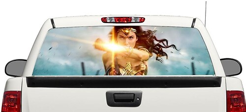 Calcomanía de vinilo para ventana trasera Wonder Women para camiones pick-up y SUVs