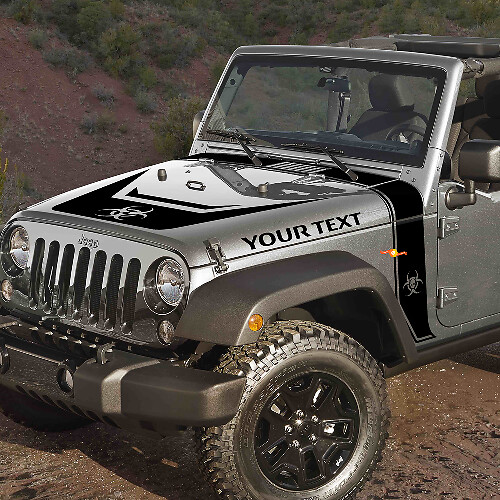 Kit de calcomanías de vinilo negro para capó con estilo de franjas Biohazard para Jeep Rubicon