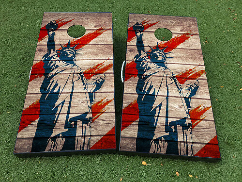 Kit de Calcomanías para Envolver Tablero Cornhole con Bandera Americana Estatua de la Libertad