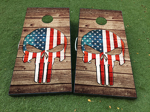 Juego de Pegatinas para Envolver Tablero de Cornhole con Calavera y Bandera de EE. UU. Estilo Punisher