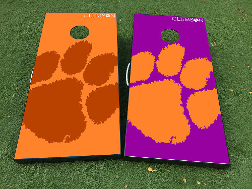 Juego de vinilos adhesivos para tablero de cornhole con garra de los Clemson Tigers