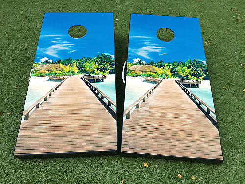 Set de Pegatinas Vinilo para Tablero de Cornhole Playa Tropical