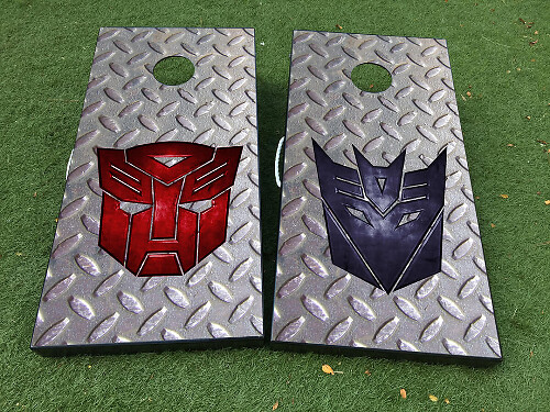 Juego de pegatinas de vinilo para tablero de cornhole con logotipos de Autobot y Decepticon
