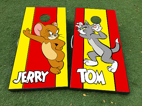 Juego de pegatinas de vinilo para tablero de lanzamiento de sacos de maíz de Tom y Jerry con laminado mate