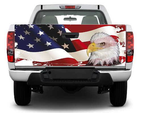 Adhesivo de vinilo de portón trasero con bandera de EE. UU. y águila calva para camionetas y SUVs