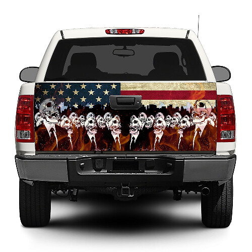 Calcomanía de vinilo para portón trasero con diseño de zombi y bandera de EE. UU. para camiones pick-up y SUV
