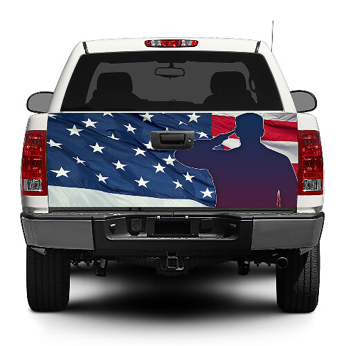 Calcomanía de vinilo para portón trasero de camiones con bandera americana y soldado
