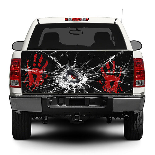 Vinilo adhesivo para portón trasero con diseño de manos ensangrentadas y cristales rotos para envoltura de camionetas y SUV