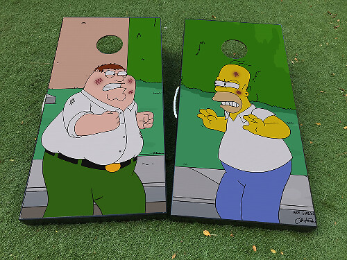 Juego de pegatinas de vinilo para tabla de cornhole de Homer Simpson y Padre de Familia