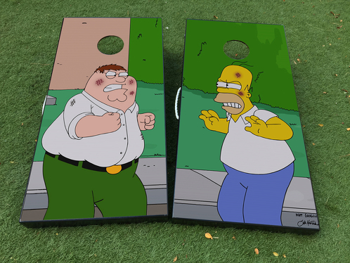Homer Simpsons Family Guy Peter dibujos animados Cornhole juego de mesa calcomanía vinilo envoltorios con laminado