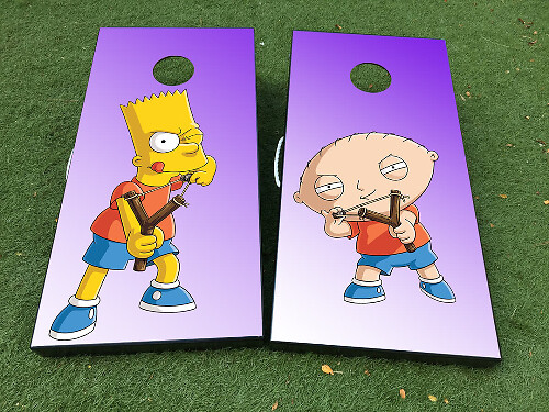 Juego de adhesivos de vinilo para tabla de cornhole con dibujos animados de Bart Simpson y Stewie