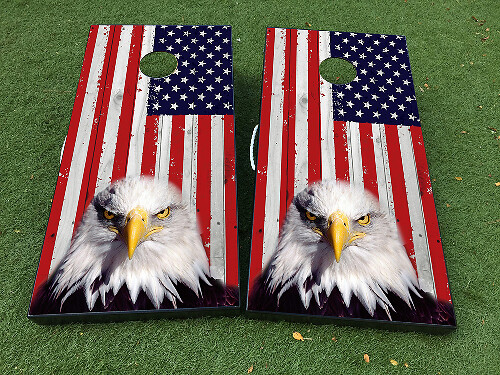Pegatina de juego de tablero Cornhole con bandera de American Eagle USA ENVOLTURAS DE VINILO con LAMINADO