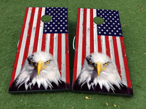 American Eagle EE. UU. Bandera Cornhole Juego de mesa Calcomanía ENVOLTURAS DE VINILO con LAMINADO