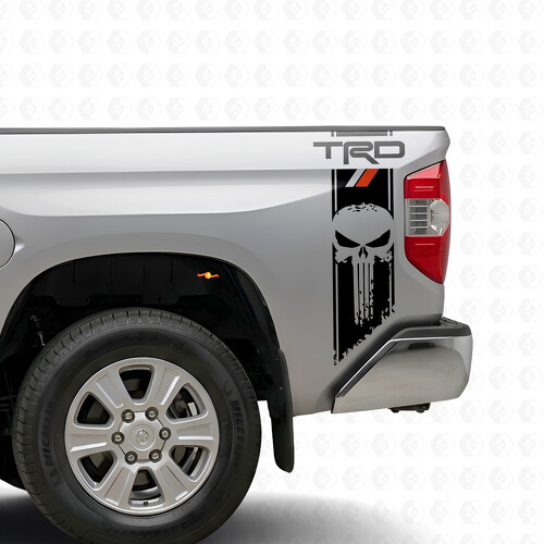 Calcomanía de vinilo de franjas con calavera TRD Punisher para la cabecera de Toyota Tundra