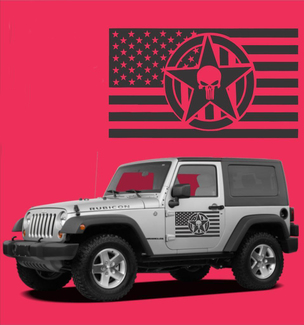 Calcomanías de vinilo para puerta de la bandera estadounidense Star Punisher se adapta a Wrangler TJ LJ JK CJ Military