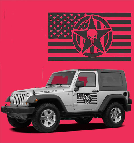 Kit de Calcomanías de Vinilo con Bandera de EE.UU., Calavera de Castigador y Estrella para Puerta de Jeep Wrangler