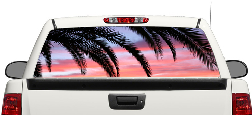 Calcomanía para ventana trasera de puesta de sol de palmeras, camioneta, SUV, coche 3