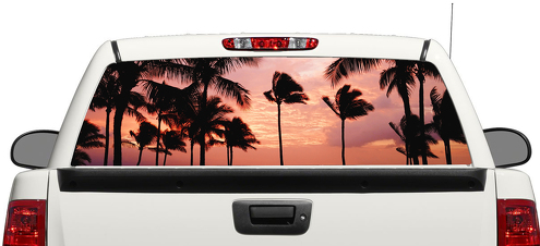 Palm Trees Sunset Paradise Beach calcomanía para ventana trasera pegatina camioneta SUV coche 3