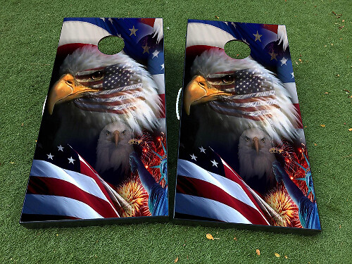 Juego de pegatinas de vinilo para tablero de cornhole con águila y bandera americana