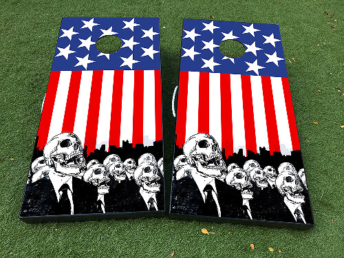 Set de Vinilo Adhesivo para Tablero de Cornhole con Diseño de Zombi y Bandera Americana