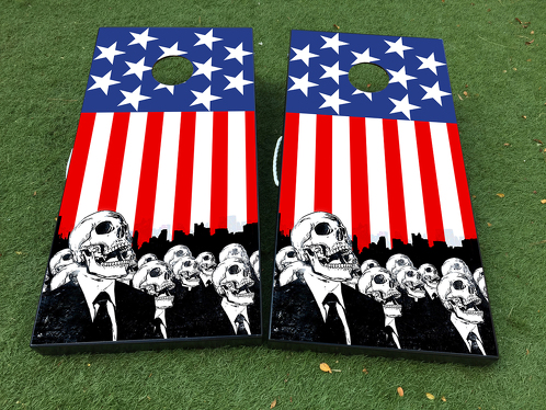 Bandera americana EE. UU. Zombie Cornhole Juego de mesa Calcomanía ENVOLTURAS DE VINILO con LAMINADO