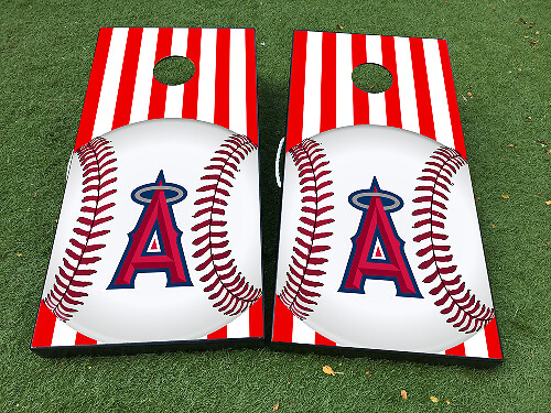 Juego de Tablero de Cornhole de Béisbol Los Angeles Angels Pegatina de Rayas VINILOS ENVOLVENTES con LAMINADO