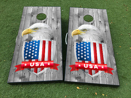 Pegatina de juego de tablero Cornhole con bandera estadounidense American Eagle US con VINILO ENVOLVENTE y LAMINADO 2