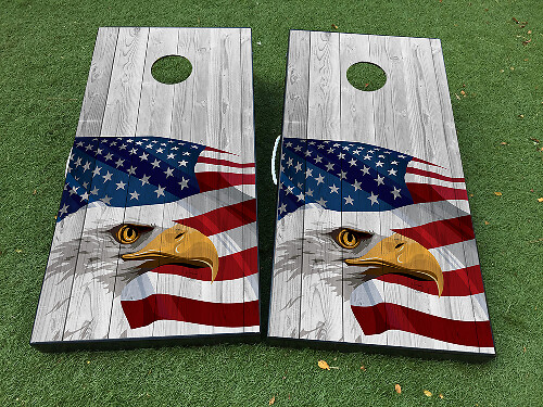 Juego de Vinilos Adhesivos para Tablero de Cornhole con Textura de Madera y Bandera Águila Americana