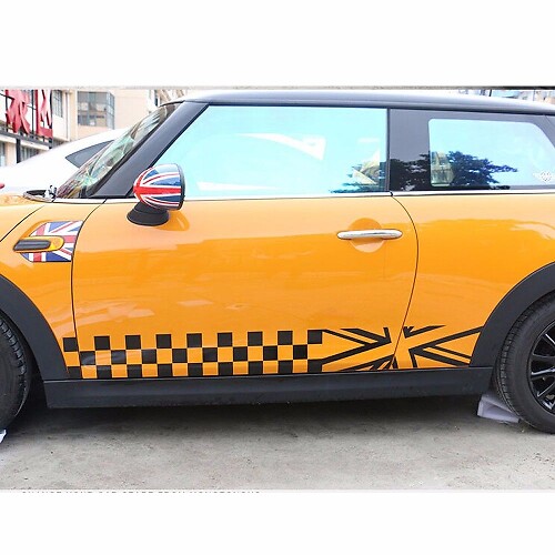 Calcomanías con franjas de carreras a cuadros para faldones laterales de MINI Cooper F56