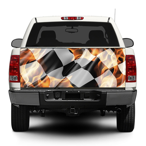 Bandera a cuadros en llamas Calcomanía para portón trasero Pegatina Envoltura Camioneta SUV Coche