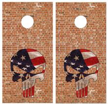 Juego de Vinilo para Tablero de Cornhole con Calavera y Bandera de EE. UU. al Estilo Punisher Brick Wall_2