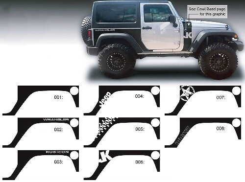 Calcomanía de JEEP Gráficos laterales del cuarto trasero 07-16 Wrangler JK 2 puertas